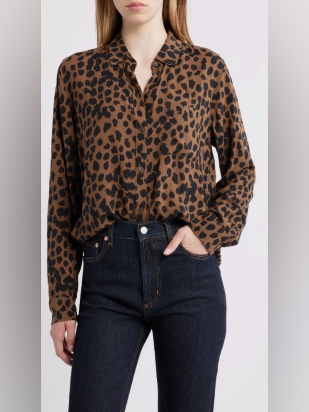 Rebecca Minkoff Brown and Black Leopard Button-Down Shirt. Size M